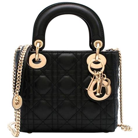 Mini Lady Dior Bag Black Cannage Tweed with Gold